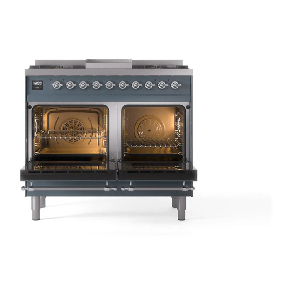Ilve UND40FNMPBGCLP Ilve Und40Fnmpbgclp Nostalgie Ii Noblesse 40" Dual Fuel Range (Liquid Propane, Triple Glass Door, Blue Grey, Chrome)