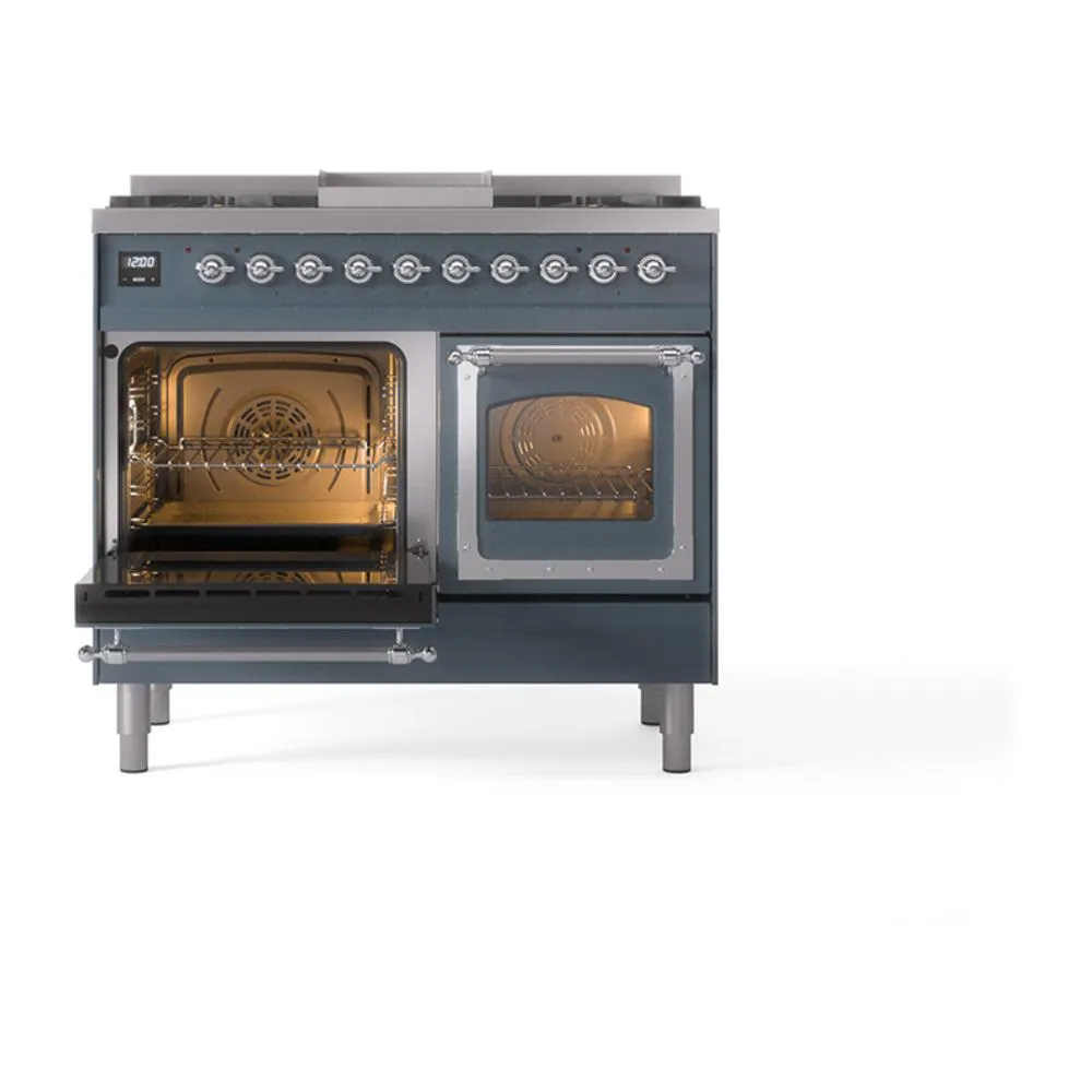 Ilve UND40FNMPBGCLP Ilve Und40Fnmpbgclp Nostalgie Ii Noblesse 40" Dual Fuel Range (Liquid Propane, Triple Glass Door, Blue Grey, Chrome)
