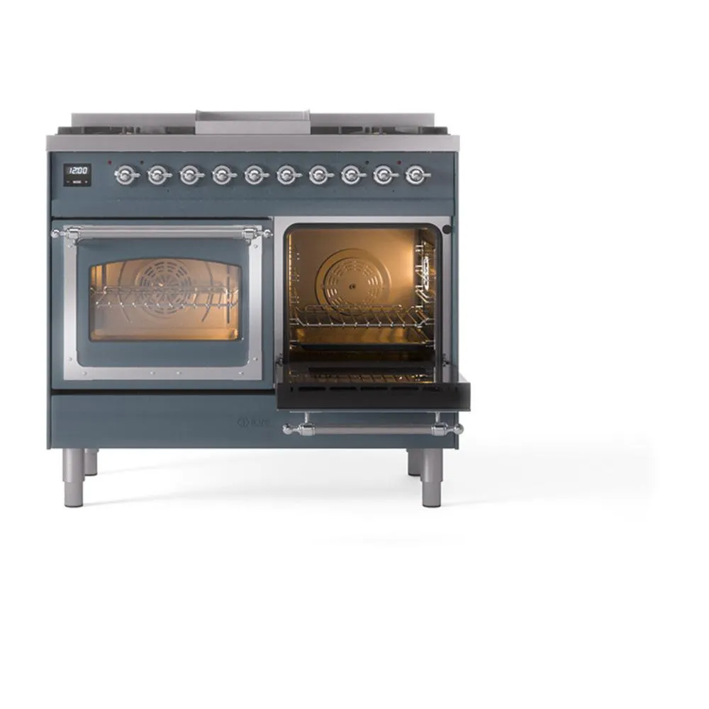 Ilve UND40FNMPBGCLP Ilve Und40Fnmpbgclp Nostalgie Ii Noblesse 40" Dual Fuel Range (Liquid Propane, Triple Glass Door, Blue Grey, Chrome)