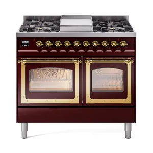 Ilve UND40FNMPBUG Ilve Und40Fnmpbug Nostalgie Ii Noblesse 40" Dual Fuel Range (Natural Gas, Triple Glass Door, Burgundy, Brass) Freestanding Ranges freestanding dual fuel range 30 inch
