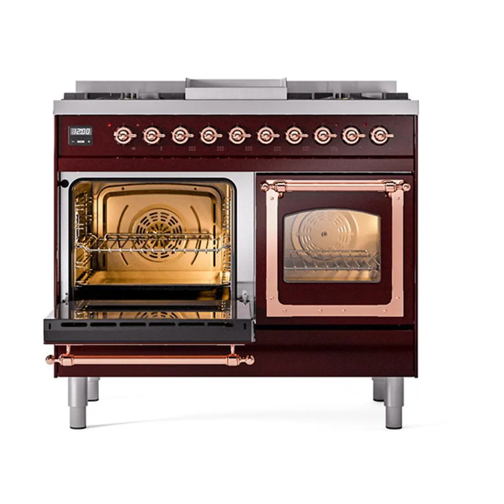 Ilve UND40FNMPBUP Ilve Und40Fnmpbup Nostalgie Ii Noblesse 40" Dual Fuel Range (Natural Gas, Triple Glass Door, Burgundy, Copper)