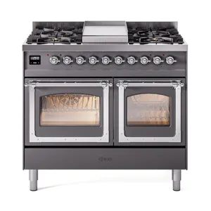 Ilve UND40FNMPMGC Ilve Und40Fnmpmgc Nostalgie Ii Noblesse 40" Dual Fuel Range (Natural Gas, Triple Glass Door, Graphite Matte, Chrome) Freestanding Ranges freestanding dual fuel range 30 inch