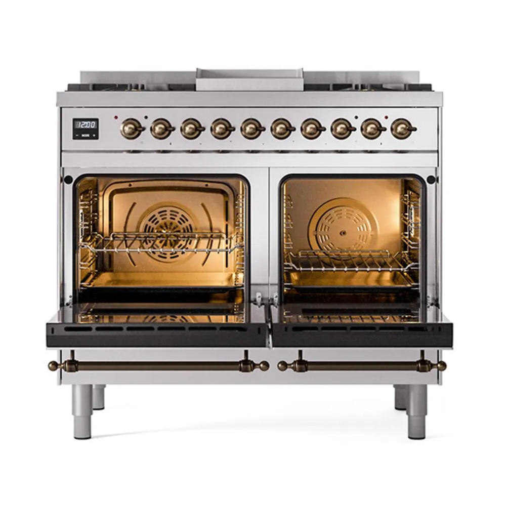 Ilve UND40FNMPSSBLP Ilve Und40Fnmpssblp Nostalgie Ii Noblesse 40" Dual Fuel Range (Liquid Propane, Triple Glass Door, Stainless Steel, Burnished)