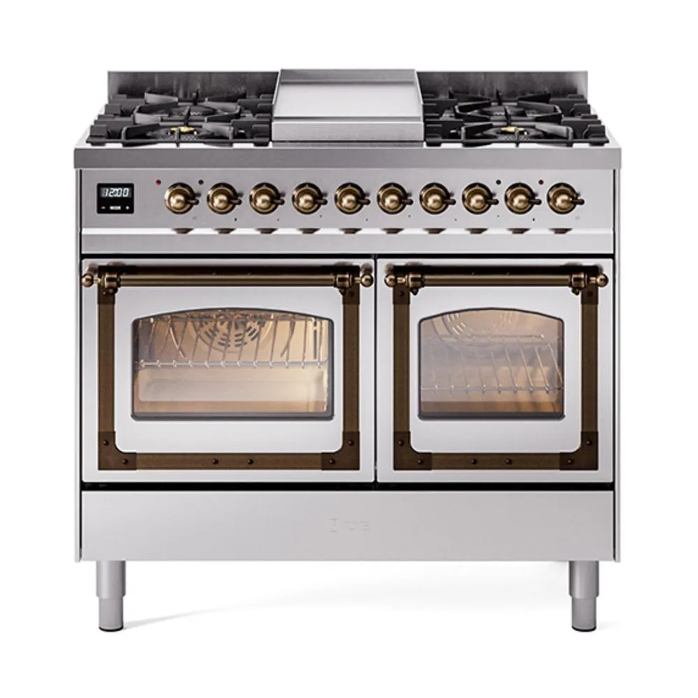 Ilve UND40FNMPSSBLP Ilve Und40Fnmpssblp Nostalgie Ii Noblesse 40" Dual Fuel Range (Liquid Propane, Triple Glass Door, Stainless Steel, Burnished) Freestanding Ranges freestanding dual fuel range 30 inch