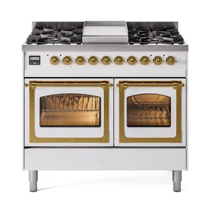 Ilve UND40FNMPWHG Ilve Und40Fnmpwhg Nostalgie Ii Noblesse 40" Dual Fuel Range (Natural Gas, Triple Glass Door, White, Brass) Freestanding Ranges freestanding dual fuel range 30 inch