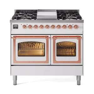 Ilve UND40FNMPWHPLP Ilve Und40Fnmpwhplp Nostalgie Ii Noblesse 40" Dual Fuel Range (Liquid Propane, Triple Glass Door, White, Copper) Freestanding Ranges freestanding dual fuel range 30 inch