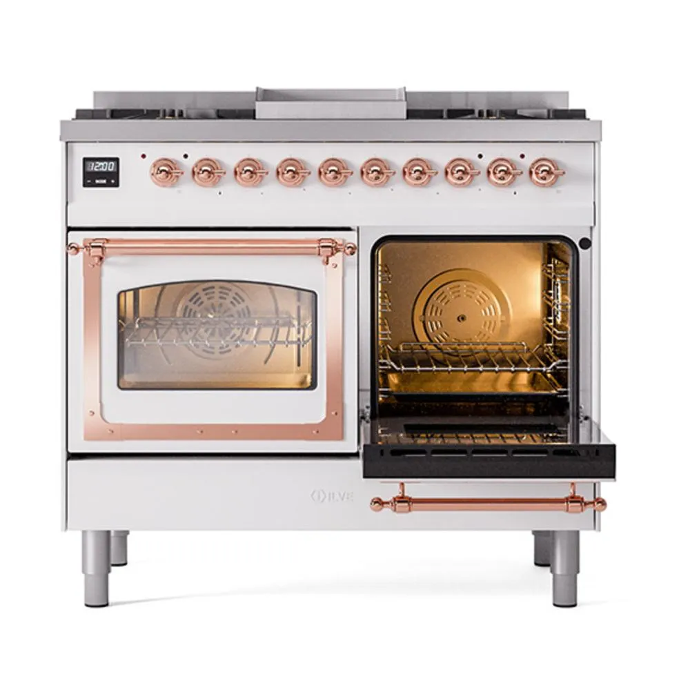 Ilve UND40FNMPWHPLP Ilve Und40Fnmpwhplp Nostalgie Ii Noblesse 40" Dual Fuel Range (Liquid Propane, Triple Glass Door, White, Copper)