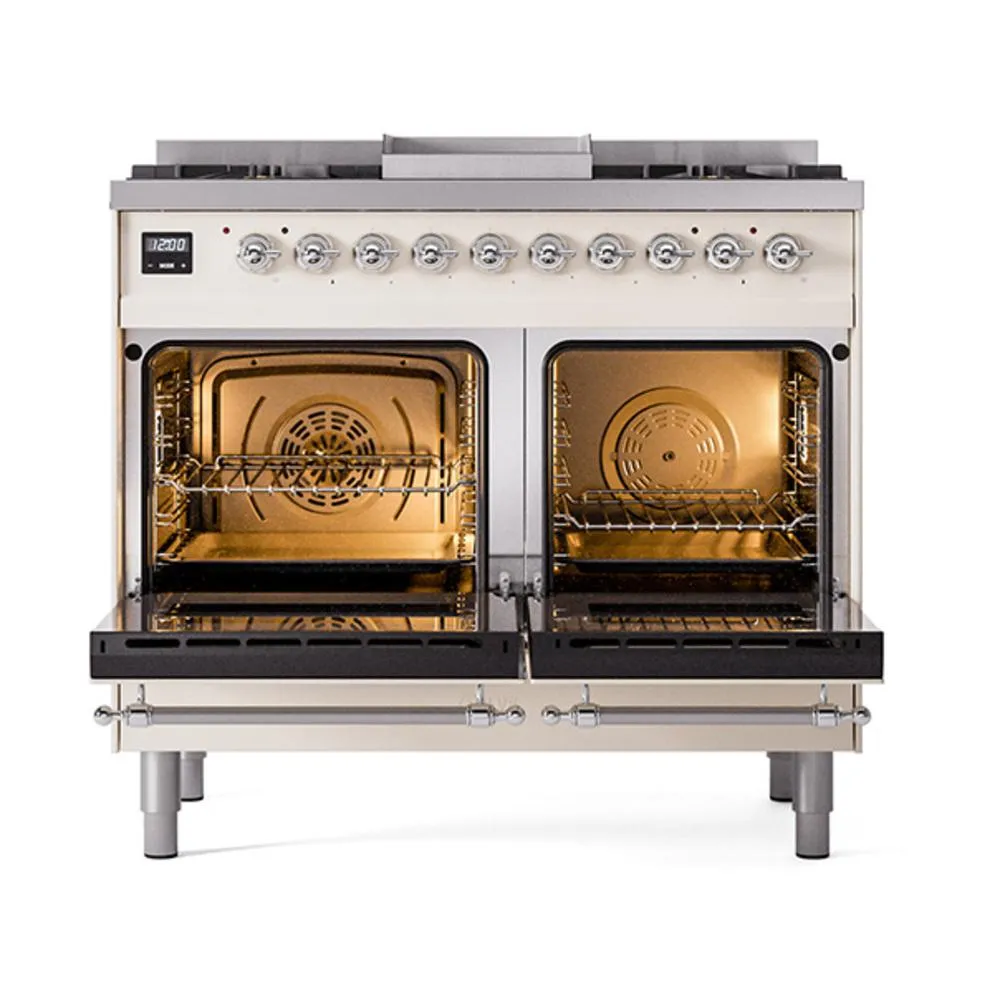 Ilve UND40FQNMPAWCLP Ilve Und40Fqnmpawclp Nostalgie Ii Noblesse 40" Dual Fuel Range (Liquid Propane, Solid Door, Antique White, Chrome)