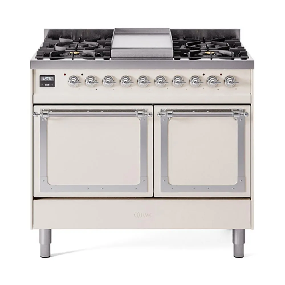 Ilve UND40FQNMPAWCLP Ilve Und40Fqnmpawclp Nostalgie Ii Noblesse 40" Dual Fuel Range (Liquid Propane, Solid Door, Antique White, Chrome) Freestanding Ranges freestanding dual fuel range 30 inch