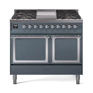 Ilve UND40FQNMPBGCLP Ilve Und40Fqnmpbgclp Nostalgie Ii Noblesse 40" Dual Fuel Range (Liquid Propane, Solid Door, Blue Grey, Chrome) Freestanding Ranges freestanding dual fuel range 30 inch