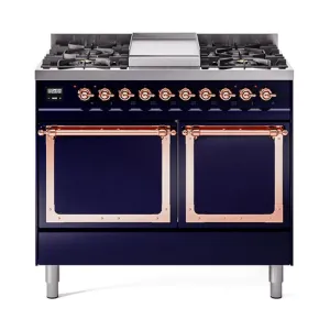 Ilve UND40FQNMPMBP Ilve Und40Fqnmpmbp Nostalgie Ii Noblesse 40" Dual Fuel Range (Natural Gas, Solid Door, Midnight Blue, Copper) Freestanding Ranges freestanding dual fuel range 30 inch