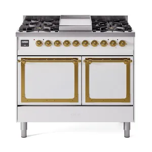 Ilve UND40FQNMPWHG Ilve Und40Fqnmpwhg Nostalgie Ii Noblesse 40" Dual Fuel Range (Natural Gas, Solid Door, White, Brass) Freestanding Ranges freestanding dual fuel range 30 inch