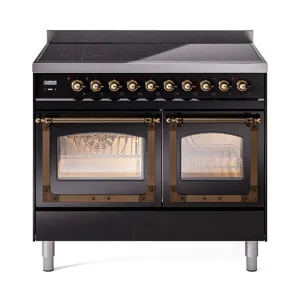 Ilve UNDI406NMPBKB Ilve Undi406Nmpbkb Nostalgie Ii Noblesse 40" Induction Range (Triple Glass Door, Glossy Black, Burnished) Freestanding Ranges freestanding dual fuel range 30 inch