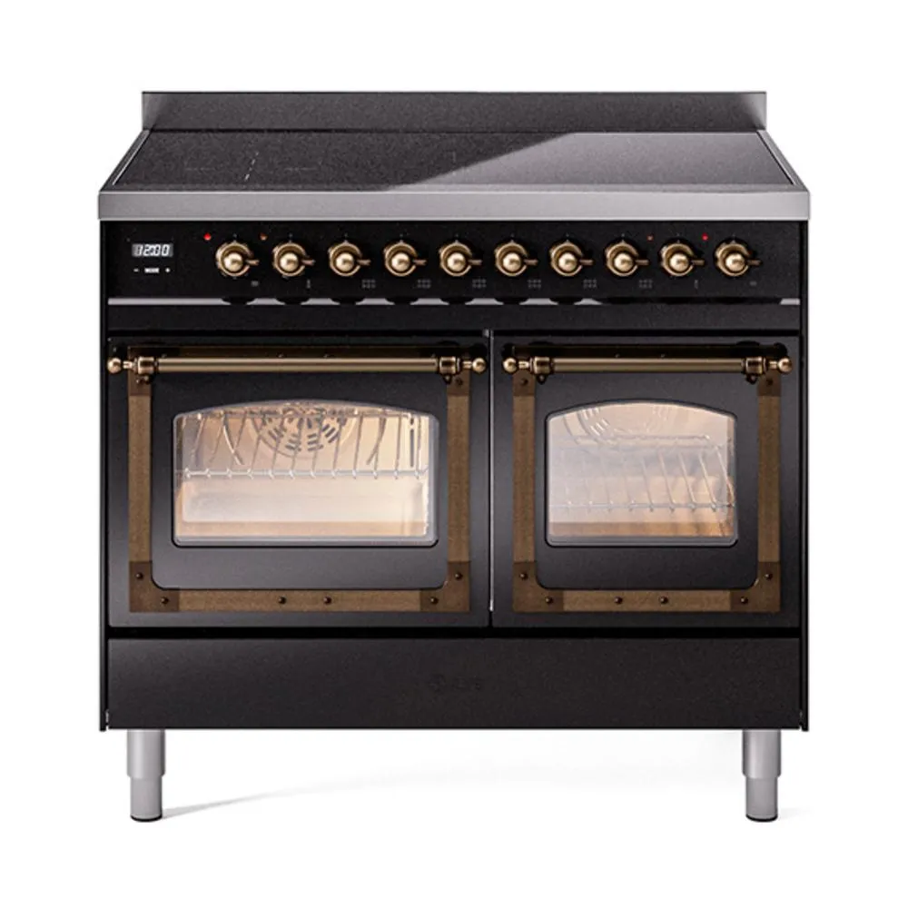Ilve UNDI406NMPBKB Ilve Undi406Nmpbkb Nostalgie Ii Noblesse 40" Induction Range (Triple Glass Door, Glossy Black, Burnished) Freestanding Ranges freestanding dual fuel range 30 inch