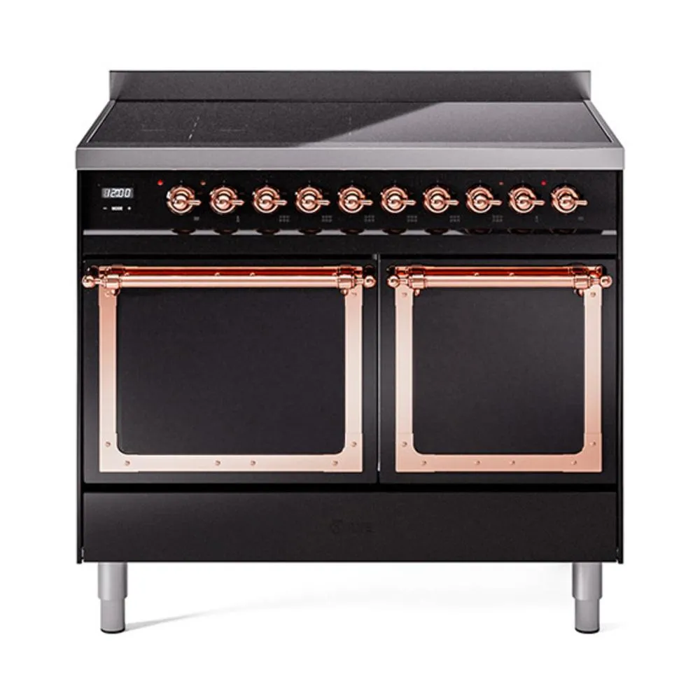 Ilve UNDI406QNMPBKP Ilve Undi406Qnmpbkp Nostalgie Ii Noblesse 40" Induction Range (Solid Door, Glossy Black, Copper) Freestanding Ranges freestanding dual fuel range 30 inch