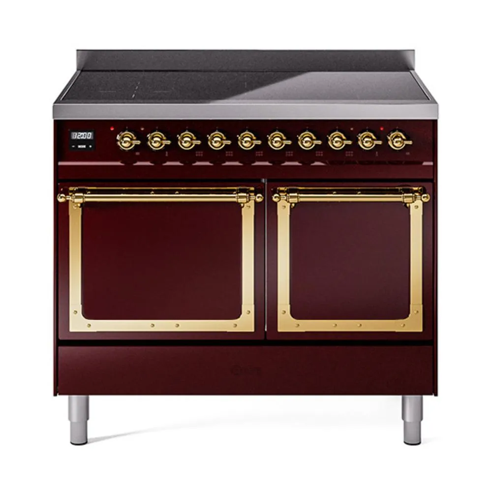 Ilve UNDI406QNMPBUG Ilve Undi406Qnmpbug Nostalgie Ii Noblesse 40" Induction Range (Solid Door, Burgundy, Brass) Freestanding Ranges freestanding dual fuel range 30 inch