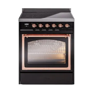Ilve UNI304NMPBKP Ilve Uni304Nmpbkp Nostalgie Ii Noblesse 30" Induction Range (Triple Glass Door, Glossy Black, Copper) Freestanding Ranges freestanding dual fuel range 30 inch