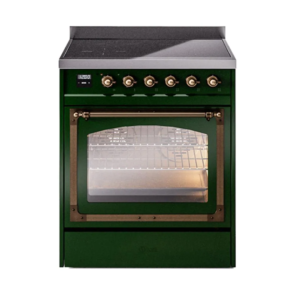 Ilve UNI304NMPEGB Ilve Uni304Nmpegb Nostalgie Ii Noblesse 30" Induction Range (Triple Glass Door, Emerald Green, Burnished) Freestanding Ranges freestanding dual fuel range 30 inch