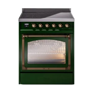 Ilve UNI304NMPEGB Ilve Uni304Nmpegb Nostalgie Ii Noblesse 30" Induction Range (Triple Glass Door, Emerald Green, Burnished) Freestanding Ranges freestanding dual fuel range 30 inch