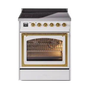 Ilve UNI304NMPWHG Ilve Uni304Nmpwhg Nostalgie Ii Noblesse 30" Induction Range (Triple Glass Door, White, Brass) Freestanding Ranges freestanding dual fuel range 30 inch