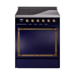 Ilve UNI304QNMPMBB Ilve Uni304Qnmpmbb Nostalgie Ii Noblesse 30" Induction Range (Solid Door, Midnight Blue, Burnished) Freestanding Ranges freestanding dual fuel range 30 inch