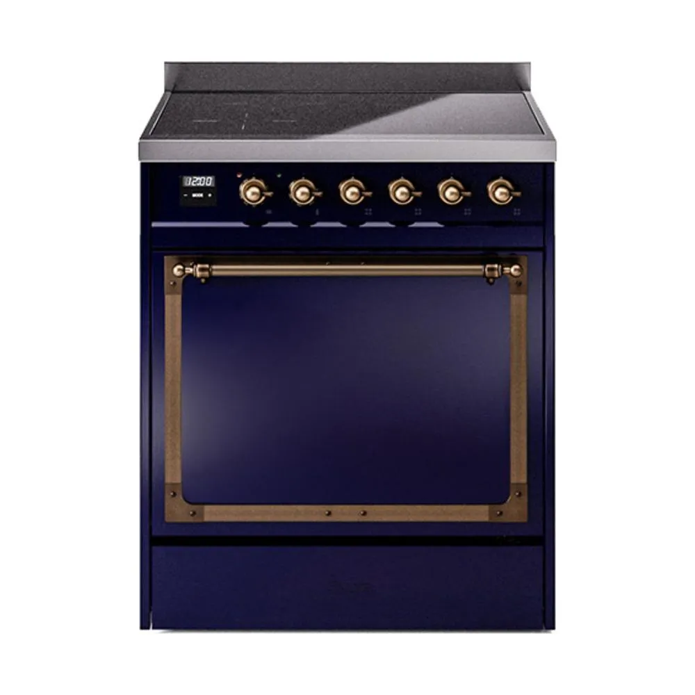 Ilve UNI304QNMPMBB Ilve Uni304Qnmpmbb Nostalgie Ii Noblesse 30" Induction Range (Solid Door, Midnight Blue, Burnished) Freestanding Ranges freestanding dual fuel range 30 inch
