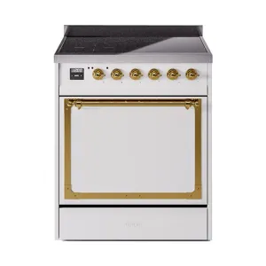 Ilve UNI304QNMPWHG Ilve Uni304Qnmpwhg Nostalgie Ii Noblesse 30" Induction Range (Solid Door, White, Brass) Freestanding Ranges freestanding dual fuel range 30 inch