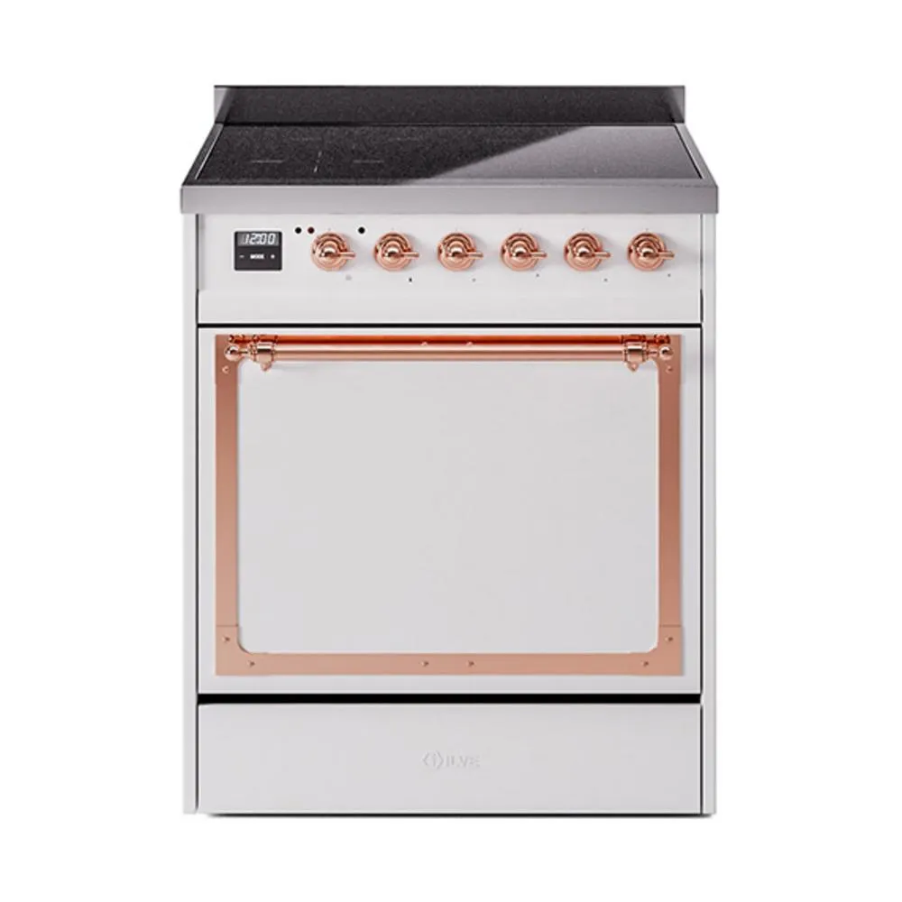 Ilve UNI304QNMPWHP Ilve Uni304Qnmpwhp Nostalgie Ii Noblesse 30" Induction Range (Solid Door, White, Copper) Freestanding Ranges freestanding dual fuel range 30 inch
