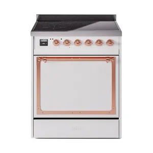 Ilve UNI304QNMPWHP Ilve Uni304Qnmpwhp Nostalgie Ii Noblesse 30" Induction Range (Solid Door, White, Copper) Freestanding Ranges freestanding dual fuel range 30 inch