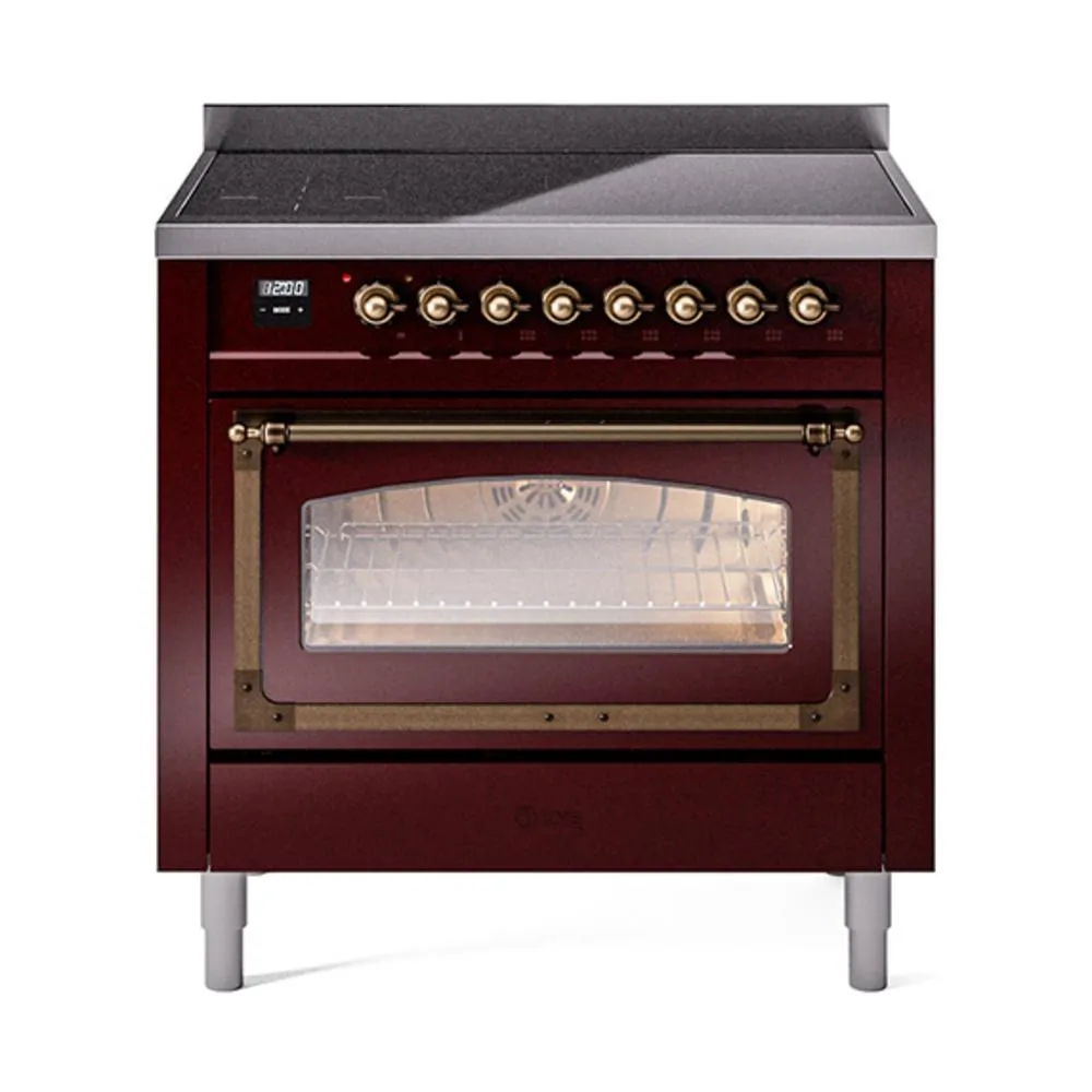 Ilve UNI366NMPBUB Ilve Uni366Nmpbub Nostalgie Ii Noblesse 36" Induction Range (Triple Glass Door, Burgundy, Burnished) Freestanding Ranges freestanding dual fuel range 30 inch