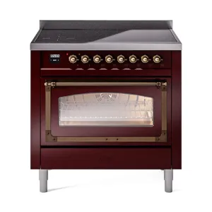 Ilve UNI366NMPBUB Ilve Uni366Nmpbub Nostalgie Ii Noblesse 36" Induction Range (Triple Glass Door, Burgundy, Burnished) Freestanding Ranges freestanding dual fuel range 30 inch