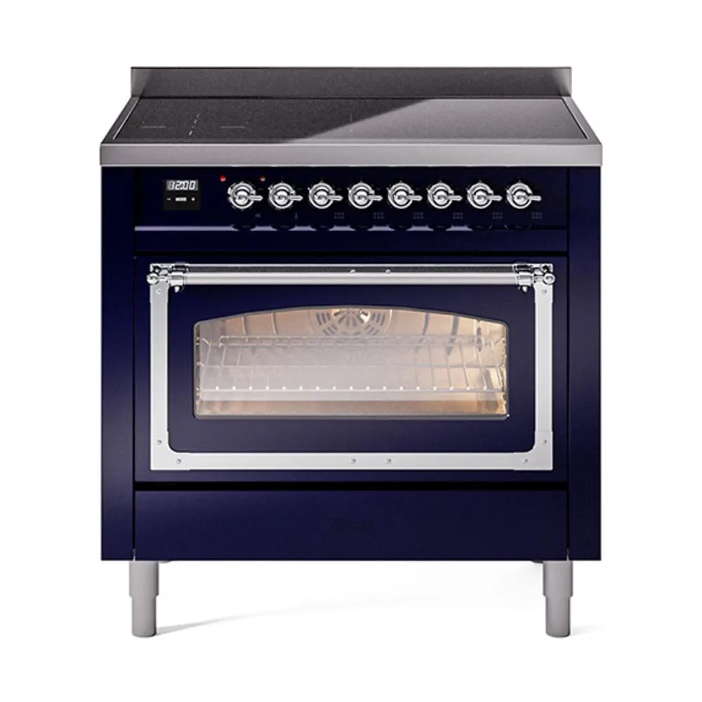 Ilve UNI366NMPMBC Ilve Uni366Nmpmbc Nostalgie Ii Noblesse 36" Induction Range (Triple Glass Door, Midnight Blue, Chrome) Freestanding Ranges freestanding dual fuel range 30 inch