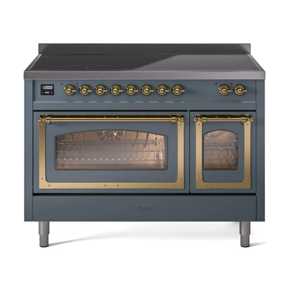 Ilve UNI486NMPBGG Ilve Uni486Nmpbgg Nostalgie Ii Noblesse 48" Induction Range (Triple Glass Door, Blue Grey, Brass) Freestanding Ranges freestanding dual fuel range 30 inch