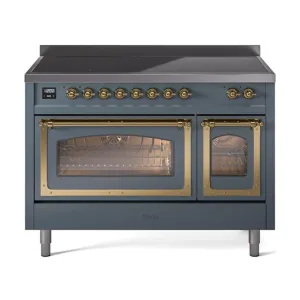 Ilve UNI486NMPBGG Ilve Uni486Nmpbgg Nostalgie Ii Noblesse 48" Induction Range (Triple Glass Door, Blue Grey, Brass) Freestanding Ranges freestanding dual fuel range 30 inch