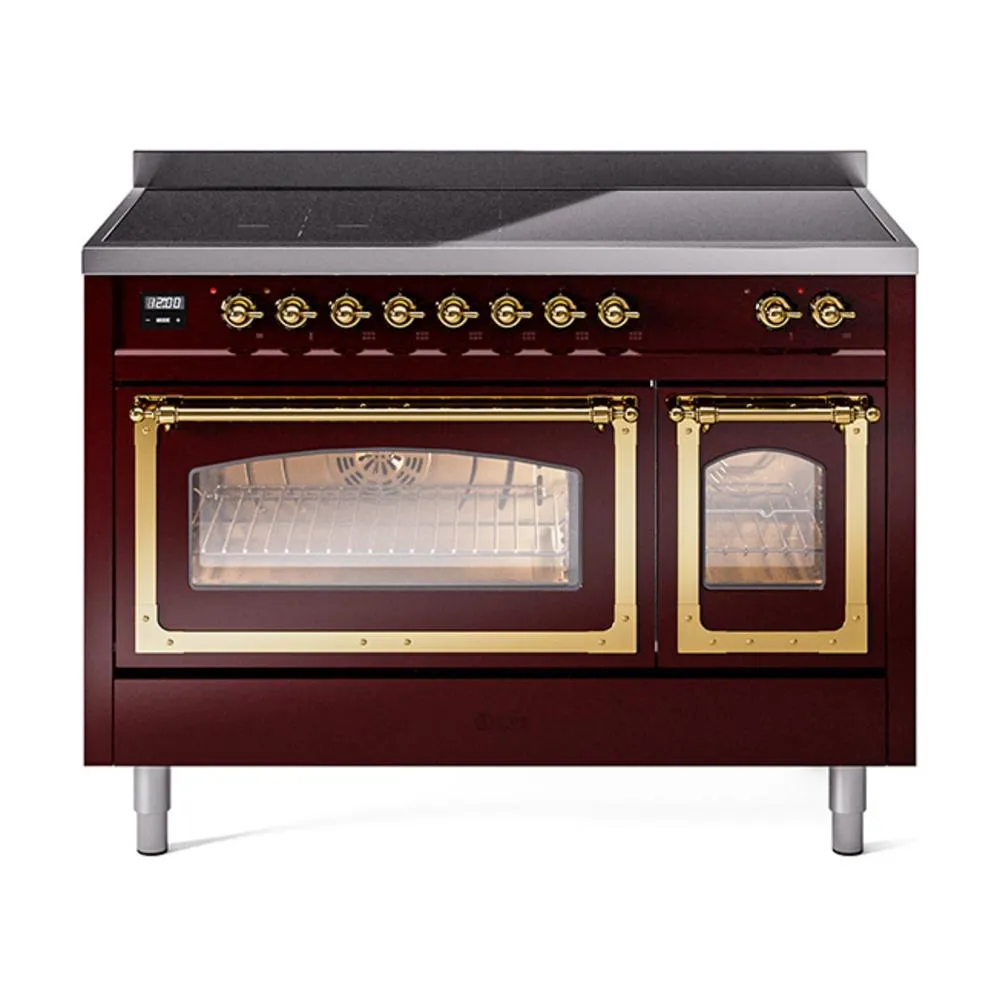 Ilve UNI486NMPBUG Ilve Uni486Nmpbug Nostalgie Ii Noblesse 48" Induction Range (Triple Glass Door, Burgundy, Brass) Freestanding Ranges freestanding dual fuel range 30 inch