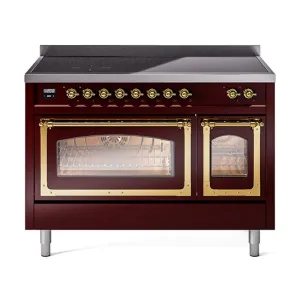 Ilve UNI486NMPBUG Ilve Uni486Nmpbug Nostalgie Ii Noblesse 48" Induction Range (Triple Glass Door, Burgundy, Brass) Freestanding Ranges freestanding dual fuel range 30 inch