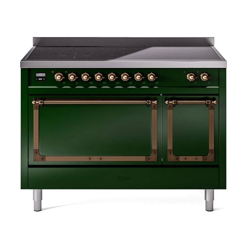 Ilve UNI486QNMPEGB Ilve Uni486Qnmpegb Nostalgie Ii Noblesse 48" Induction Range (Solid Door, Emerald Green, Burnished) Freestanding Ranges freestanding dual fuel range 30 inch