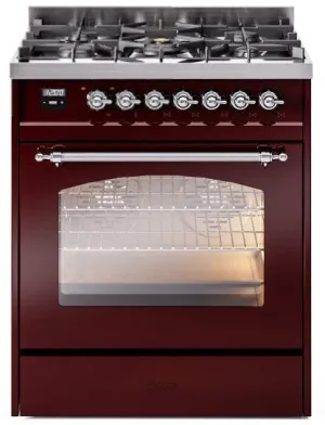 Ilve UP30NMPBUCLP Nostalgie Ii 30 Inch Dual Fuel Liquid Propane Freestanding Range In Burgundy With Chrome Trim Freestanding Ranges freestanding dual fuel range 30 inch