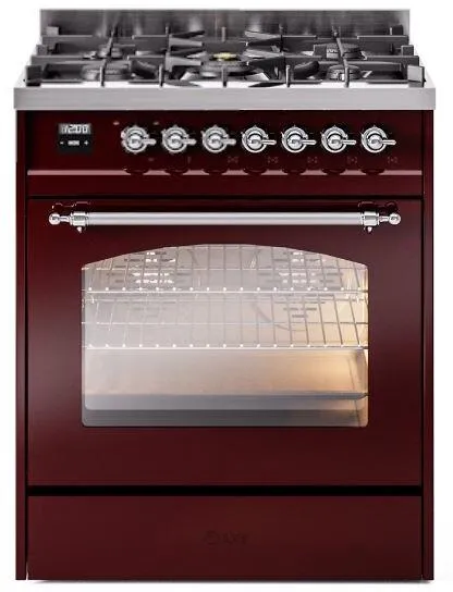 Ilve UP30NMPBUCLP Nostalgie Ii 30 Inch Dual Fuel Liquid Propane Freestanding Range In Burgundy With Chrome Trim Freestanding Ranges freestanding dual fuel range 30 inch