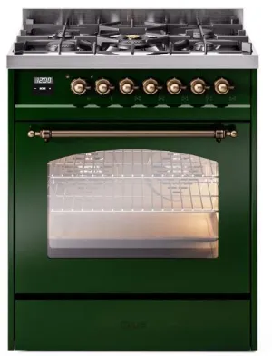 Ilve UP30NMPEGBLP Nostalgie Ii 30 Inch Dual Fuel Liquid Propane Freestanding Range In Emerald Green With Bronze Trim Freestanding Ranges freestanding dual fuel range 30 inch