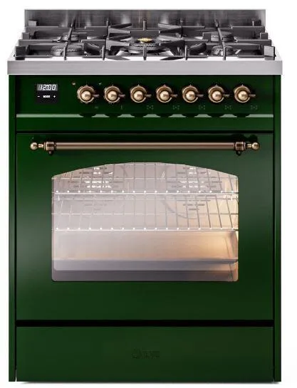 Ilve UP30NMPEGBLP Nostalgie Ii 30 Inch Dual Fuel Liquid Propane Freestanding Range In Emerald Green With Bronze Trim Freestanding Ranges freestanding dual fuel range 30 inch