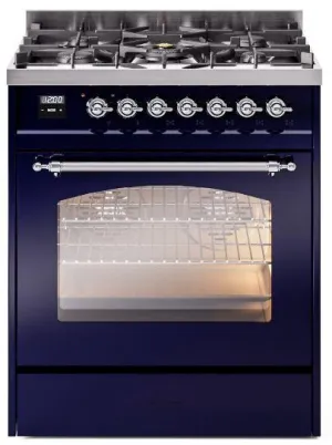 Ilve UP30NMPMBC Nostalgie Ii 30 Inch Dual Fuel Natural Gas Freestanding Range In Blue With Chrome Trim Freestanding Ranges freestanding dual fuel range 30 inch