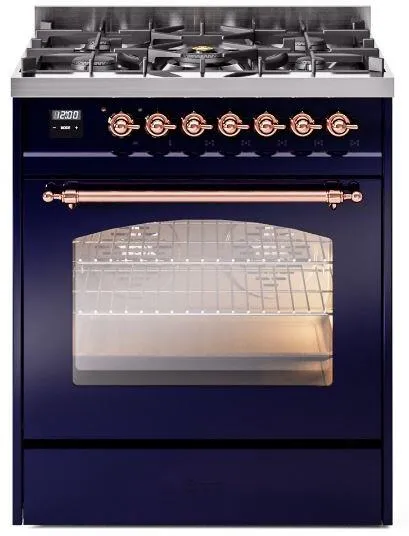 Ilve UP30NMPMBP Nostalgie Ii 30 Inch Dual Fuel Natural Gas Freestanding Range In Blue With Copper Trim Freestanding Ranges freestanding dual fuel range 30 inch