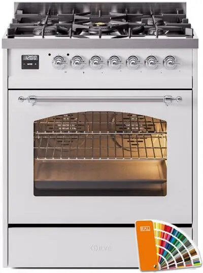 Ilve UP30NMPRAC Nostalgie Ii 30 Inch Dual Fuel Natural Gas Freestanding Range In Ral Custom Color With Chrome Trim Freestanding Ranges freestanding dual fuel range 30 inch