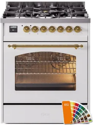 Ilve UP30NMPRAG Nostalgie Ii 30 Inch Dual Fuel Natural Gas Freestanding Range In Ral Custom Color With Brass Trim Freestanding Ranges freestanding dual fuel range 30 inch