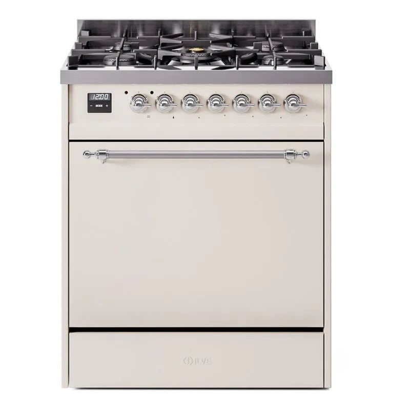 Ilve UP30QNMPAWCLP Nostalgie Ii 30 Inch Dual Fuel Liquid Propane Freestanding Range In Antique White With Chrome Trim Freestanding Ranges freestanding dual fuel range 30 inch