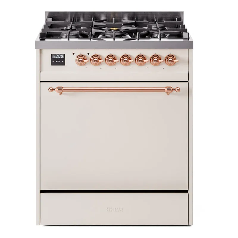 Ilve UP30QNMPAWP Nostalgie Ii 30 Inch Dual Fuel Natural Gas Freestanding Range In Antique White With Copper Trim Freestanding Ranges freestanding dual fuel range 30 inch