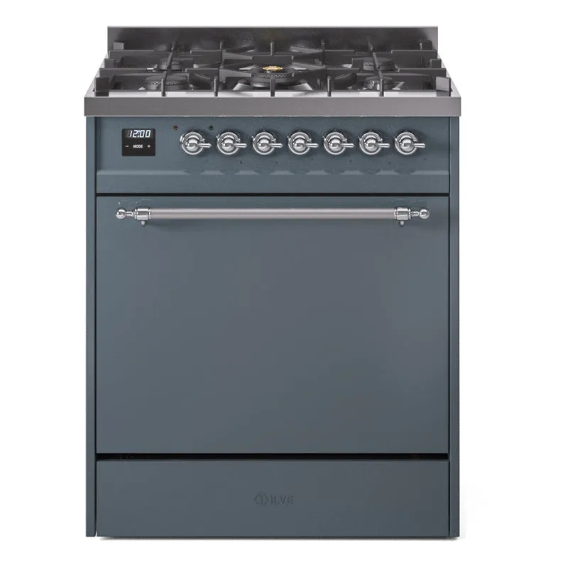 Ilve UP30QNMPBGCLP Nostalgie Ii 30 Inch Dual Fuel Liquid Propane Freestanding Range In Blue Grey With Chrome Trim Freestanding Ranges freestanding dual fuel range 30 inch