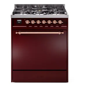 Ilve UP30QNMPBUPLP Nostalgie Ii 30 Inch Dual Fuel Liquid Propane Freestanding Range In Burgundy With Copper Trim Freestanding Ranges freestanding dual fuel range 30 inch