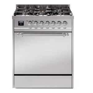 Ilve UP30QNMPSSC Nostalgie Ii 30 Inch Dual Fuel Natural Gas Freestanding Range In Stainless Steel With Chrome Trim Freestanding Ranges freestanding dual fuel range 30 inch